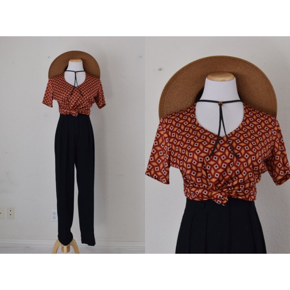 Vintage 80s Polyester Geometric Top - Picture 2 of 11